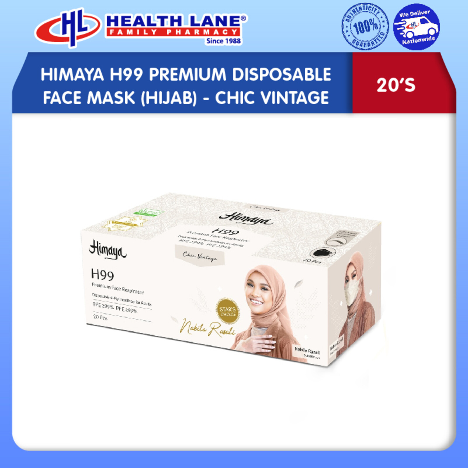 HIMAYA H99 PREMIUM DISPOSABLE FACE MASK 20'S (HIJAB)- CHIC VINTAGE